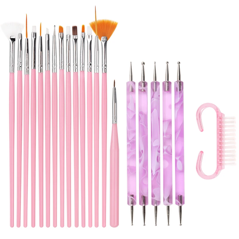 Nail Art Brush Acrylic Nail Polish Brush Kit UV Gel Nail Polish Paint Brushes Drawing Nail Pen Manicure Clean Brush Tools