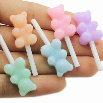 

8Pcs Colorful Carton Bear Lollipop Resin Cabochon Simulation Fake Food For Phone Cake Decor DIY Scrapbooking Decoration Craft