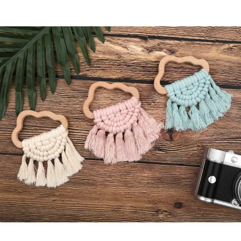 

Handmade Baby Wooden Teething Cloud Eco-Friendly Organic Wood Rattle Ring Chewable Bracelet Infant Teether Toys H55B