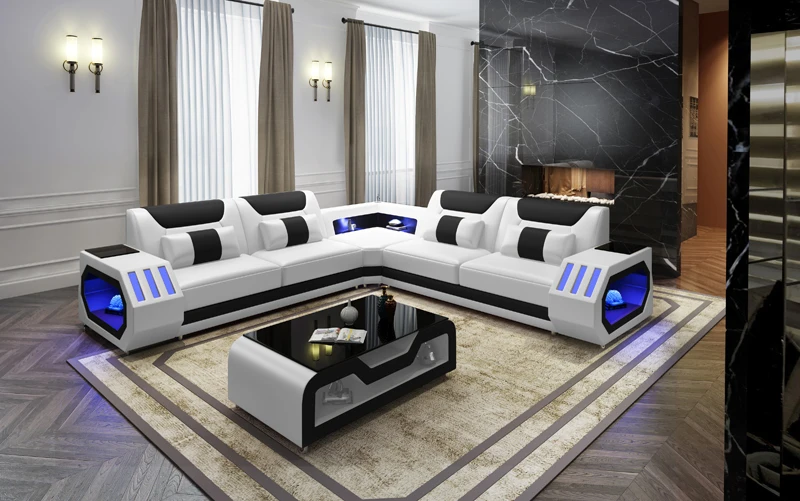 Многофункциональный из натуральной кожи угловой диван-кровать гостиная диван с аудио и светодиодный светильник