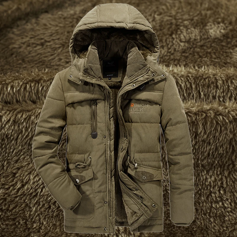 Мужская зимняя теплая меховая флисовая куртка размера плюс 5XL 6XL 7XL 8XL утепленная хлопковая стеганая парка Мужская ветровка с капюшоном армейское пальто