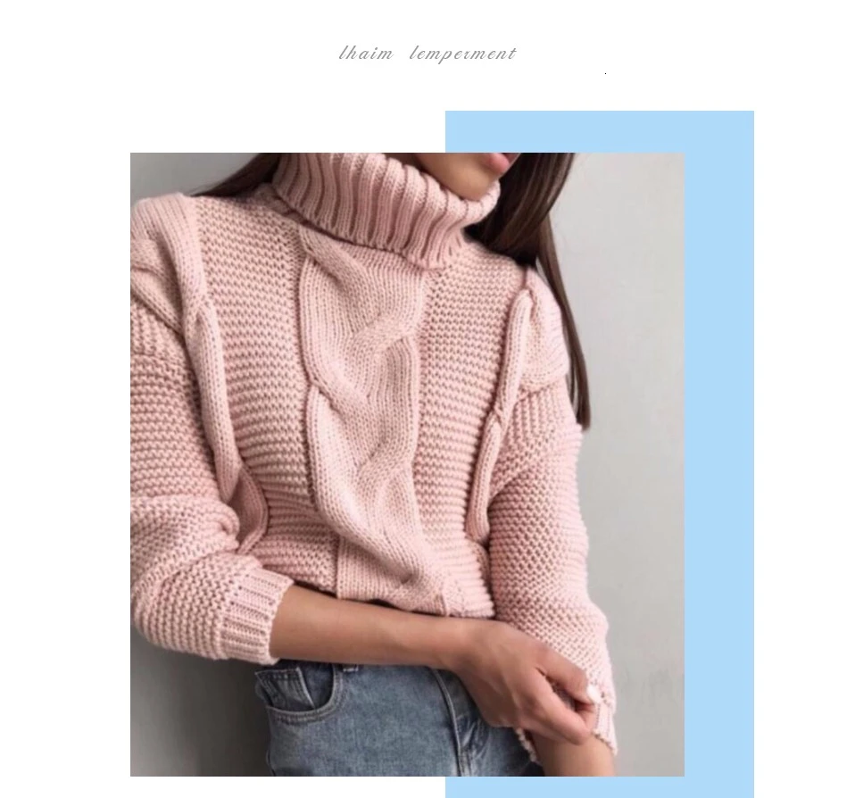 Womens Sweaters Turtleneck Sweater Women Autumn Winter Casual Short Sweater Knitted Pullovers Sweater Female Pull Femme