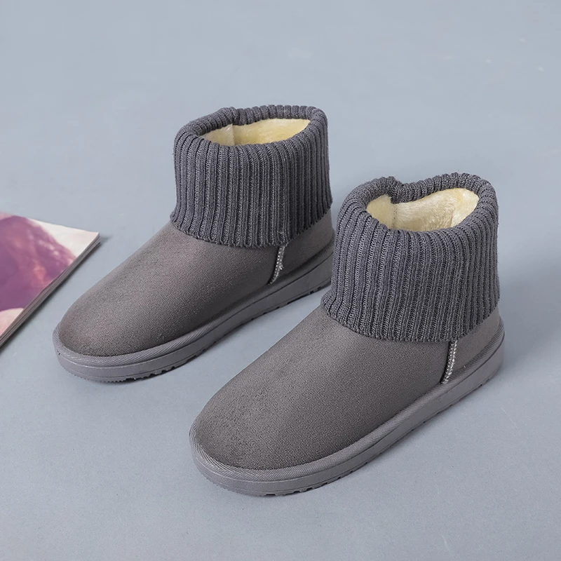 New Winter Boots Warm Plush Snow Boots Platform Suede Sock Boots Women Shoe Flat Round Toe Slip On Soft Comfort Boots