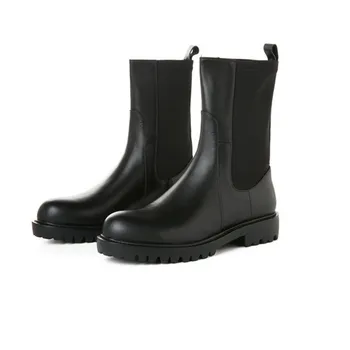 

Women Fashion Elastic boots Newest Genuine Leather thick low heels Boots Band women Pumps Night Club Shoes Woman size 41 42 43