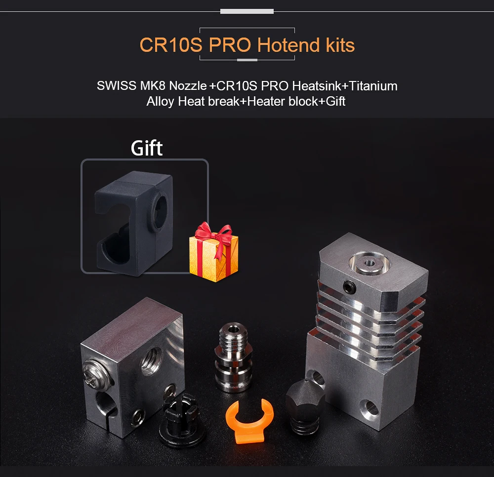 CR10S PRO Hotend Upgrade Kit алюминиевый радиатор титановый теплоотвод+ швейцарская MK8 закаленная насадка для CR-10S Hotend детали 3d принтера
