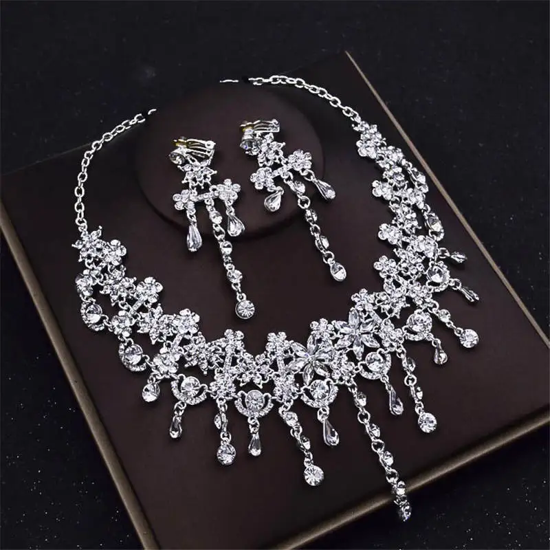 Yaomiao 2 Sets Women Rhinestone Crystal Jewelry Set Bridal Wedding