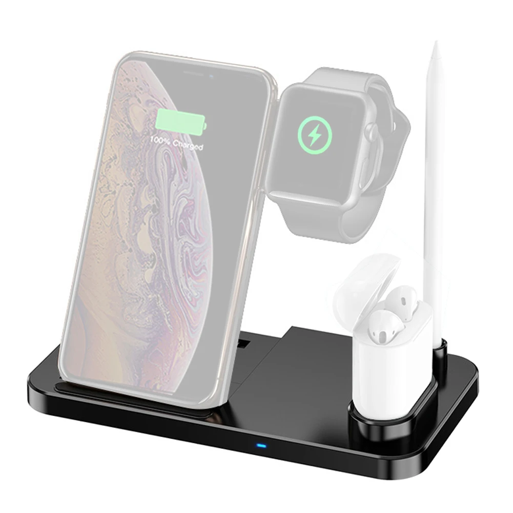 4 в 1 зарядная док-станция для Apple Watch для IPhone XR XS X 8 iWatch 4 3 2 samsung S10 S9 10 Вт Беспроводная QI подставка