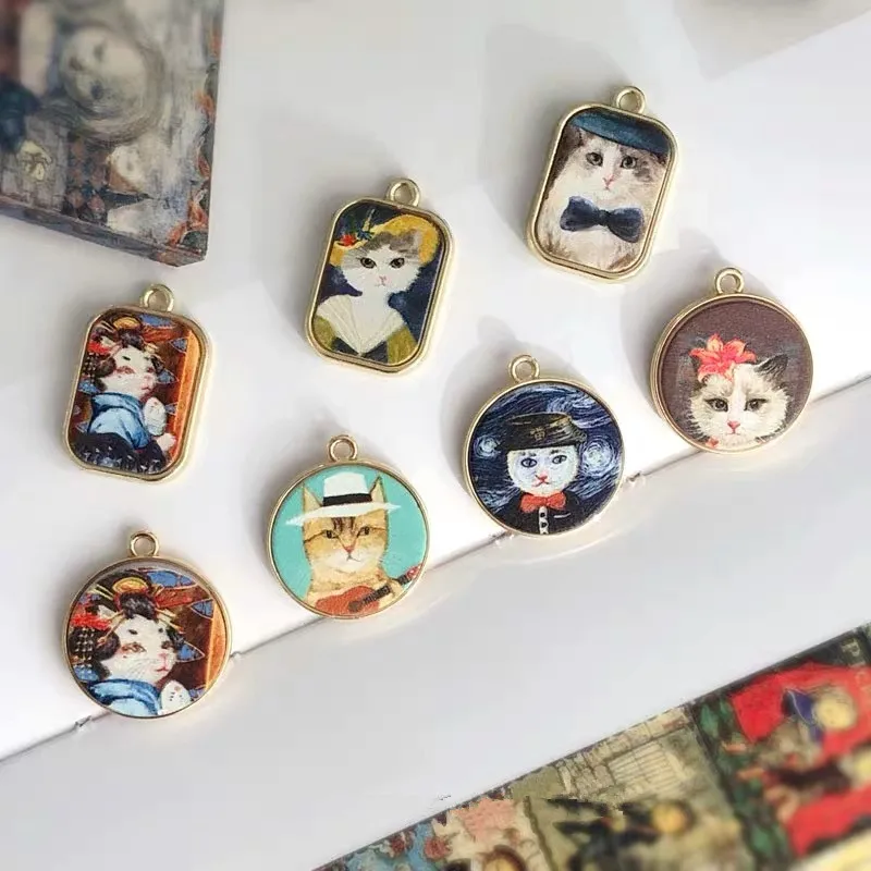 

30 шт./лот цветные Мультяшные кошки узоры геометрические круглые/Прямоугольная форма сплав плавающий медальон шармы diy ювелирные изделия серьги аксессуары