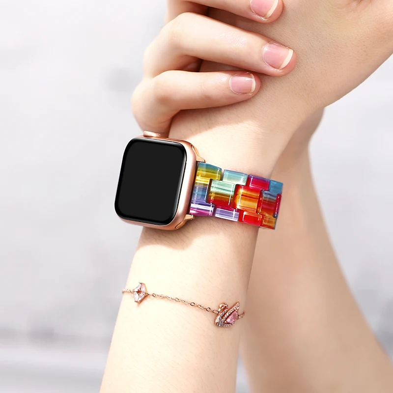 

Resin Watcband Strap for Apple Watch 4/5 44mm 40mm Bracelet for iwatch Band Series 3 2 1 38mm 42mmCeramic Clock Belt Accessoreis