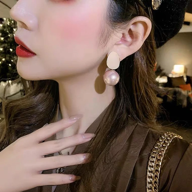 Fashion Fine Enamel Pearl Drop Clip on Earrings Big Geometric Elegant No Pierced Women Jewelry Valentine's Day Gift