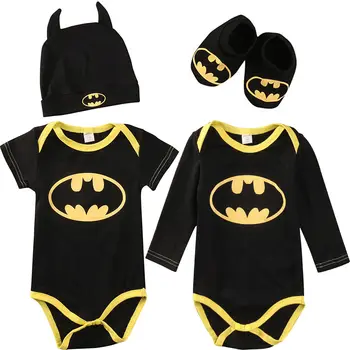 

Cute Batman Newborn Baby Boys Infant Rompers+Shoes+Hat 3Pcs Outfit Set NEW 2019 Infant Baby Boy clothes Set Batman Cosplay