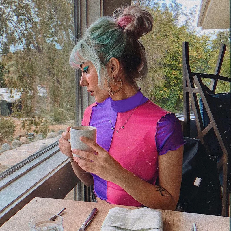 

the United States in the spring of 2019 the new sexy double color mosaics magic CaiWang yarn choli female a undertakes