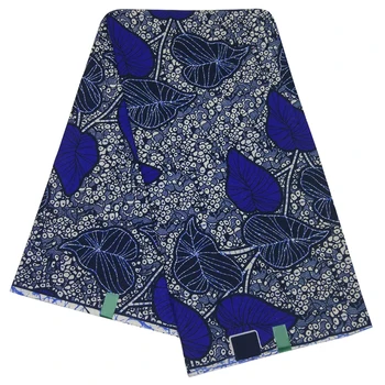 

African 2019 Newest Arrival Blue Leaf Pattern Printed Polyester tissus africain wax Printed Fabric 6Yards\lot