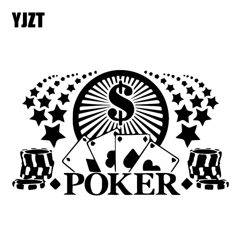 Yjzt 11Cm * 19.1Cm Bello Cool Poker Entertainment Pattern Hot Car Vinyl Sticker Nero/Argento C30-0349