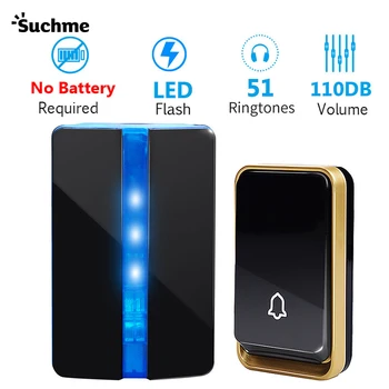 

DoorBell Wireless Waterproof Self Powered Night Light no battery 110DP EU/US plug home Cordless Door Bell 1 button 1 Receiver