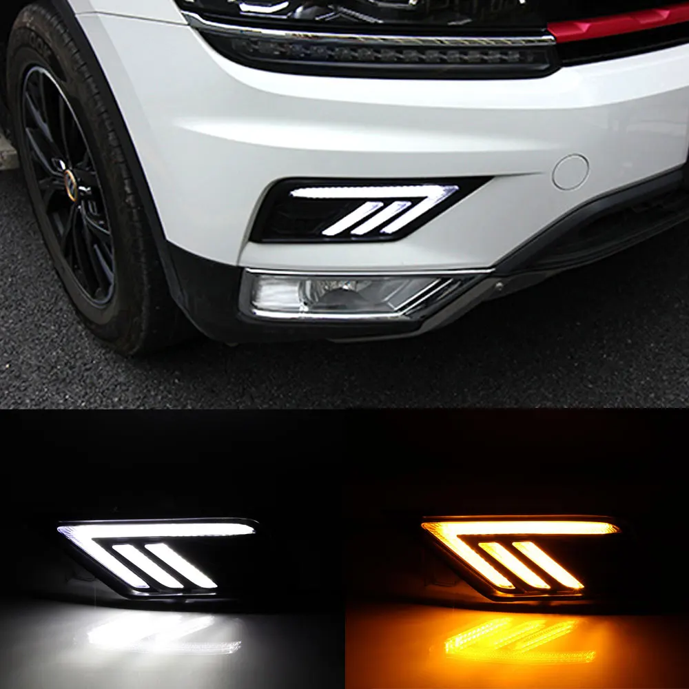 Дневной ходовой светильник DRL для Volkswagen Tiguan 2017 2018 левый правый белый ДХО и желтый