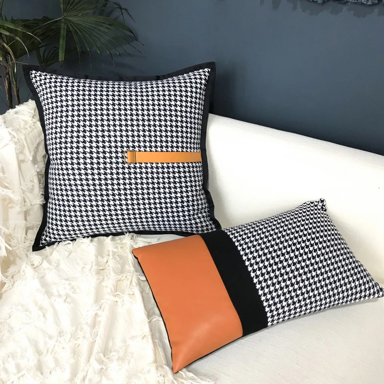 Waliicorners pillowcase lumbar pillow cover for backrest retro houndstooth cushion cover 5 20201009_160553_013