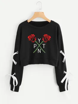 

2020 Net celebrity payton moormeier Long Sleeve Openwork Bow-Knot Capless Hoodies Women Cotton Sweatshirt Sexy Crop Top