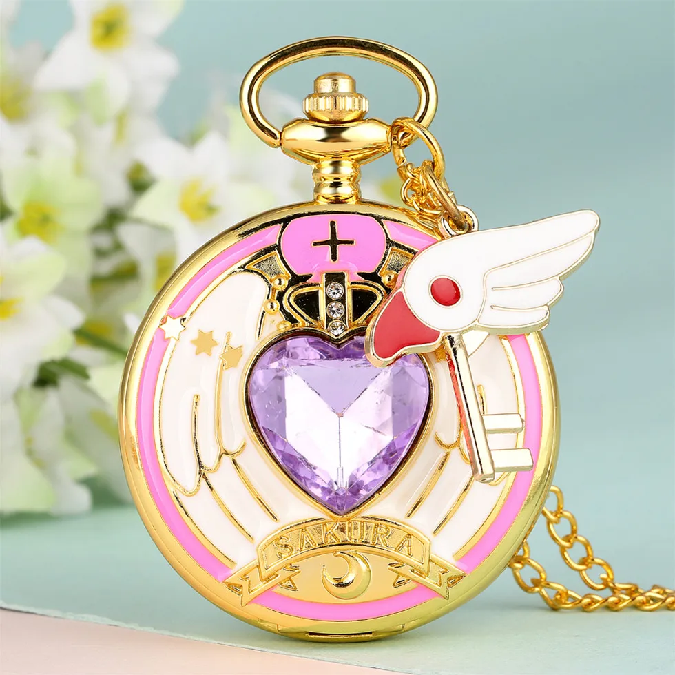 Cardcaptor Sakura Theme карманные часы с сердцем для девочек розовое ожерелье уплотнением