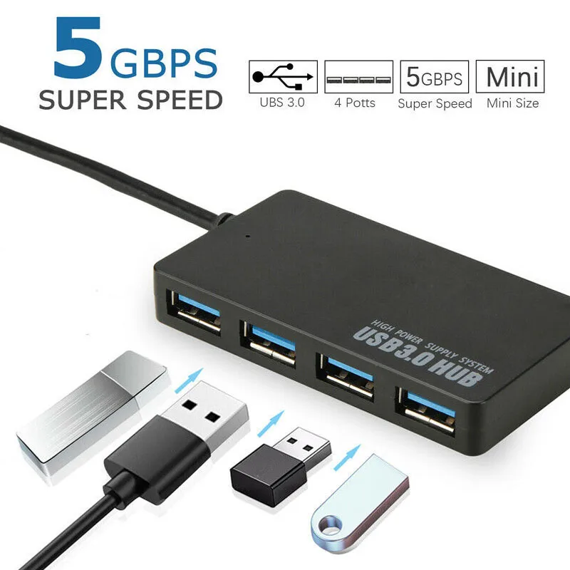 Ultra Slim USB 3.0 4 Port Multi Data Hub Expansion Splitter High Speed 5 Gbps USB Hub Adapter for PC Laptop Desktop 