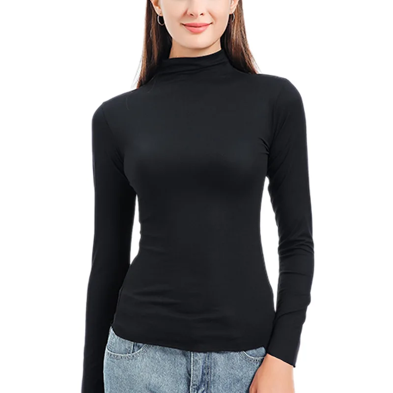 

Half Turtleneck long sleeve shirt women Solid plus size tshirt Office Lady Spring autumn tops streetwear womens clothing