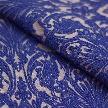 

Customized embossed blue and white porcelain DIY clothing fabrics sturdy fashion dress spring and autumn elastic jacquard fabric