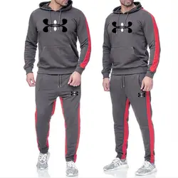 2019 осенне-зимние Лоскутные мужские спортивные комплекты с капюшоном, толстый мужской повседневный спортивный костюм, мужской комплект из 2