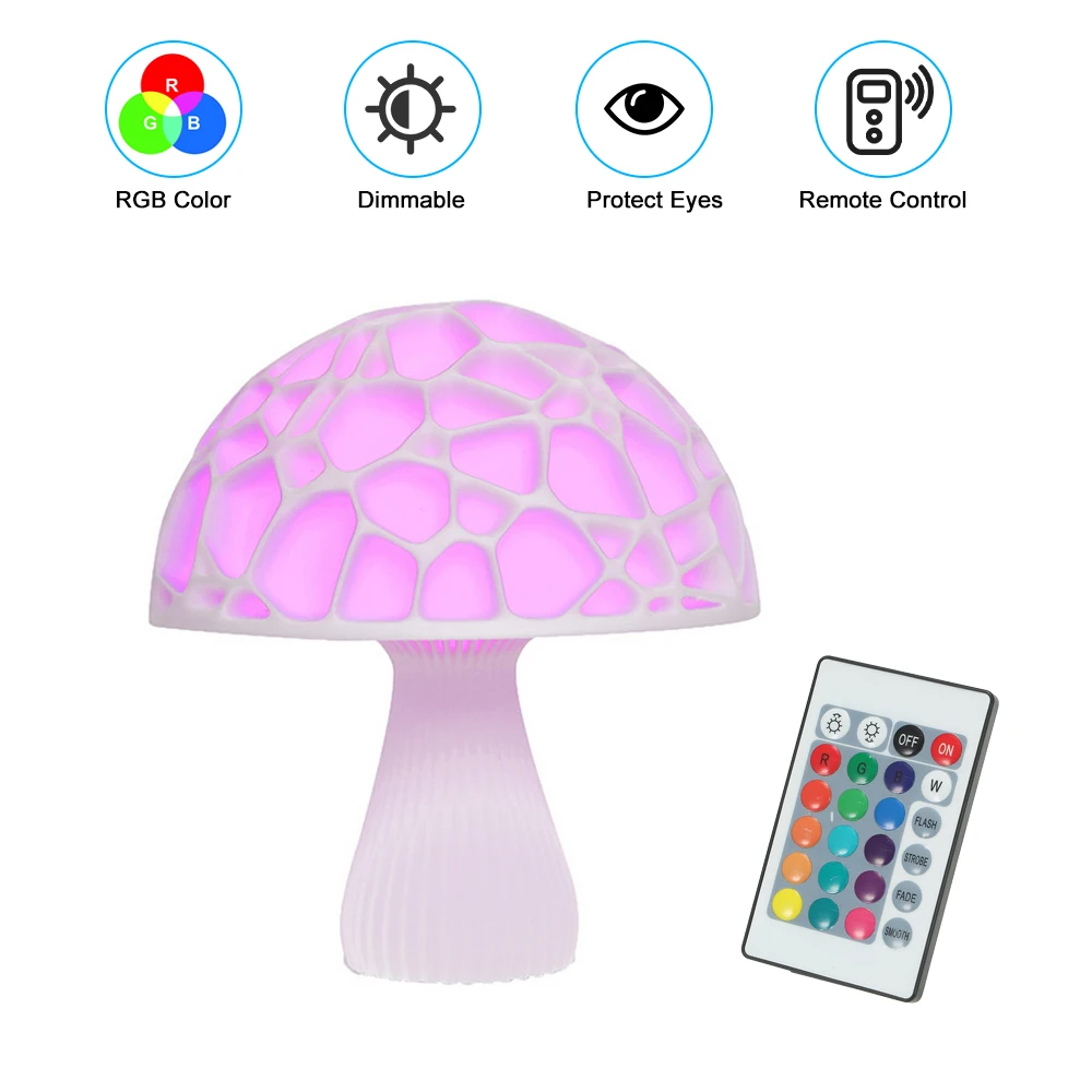 

7.9" Colorful RGB 3D Printed Mushroom Night Light USB Rechargeable Desk Tablet Gift Lamp For Home Decoration