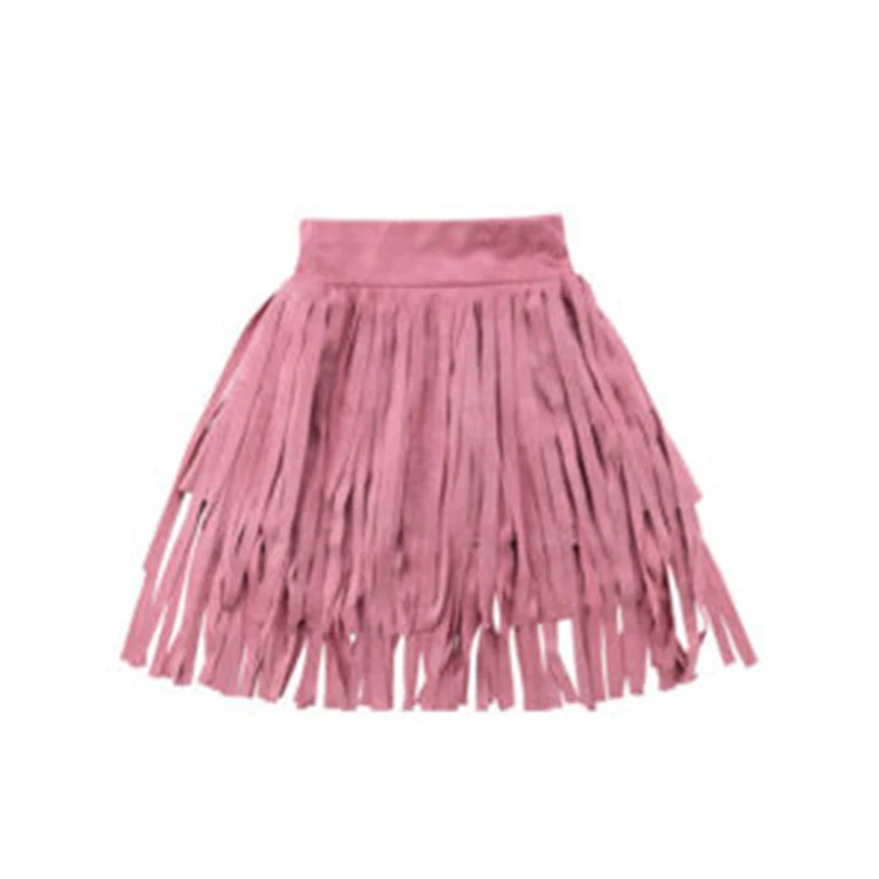 Pink Chifuna/Новинка; Модные осенние юбки с кисточками для девочек; детская юбка для девочек; праздничная одежда; Стильная однотонная одежда - Color: Pink