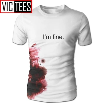 

Man Funny Blooded I'm Fine T Shirt Novelty Design Men Tops Tees Classic Newest T-Shirts 100% Polyester for Male