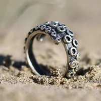 Us Size Dropshipping Charm Halloween Octopus Punk Stainless Steel Seaman Rings Men Anel Puck Jewelry Gift for Sailor Party Gift 2