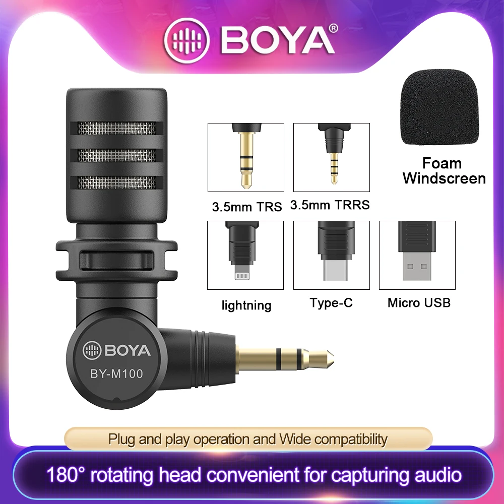 BOYA BY-M100 всенаправленный микрофон 3 5 мм TRS для Canon Nikon Sony DSLR-камер видеокамер