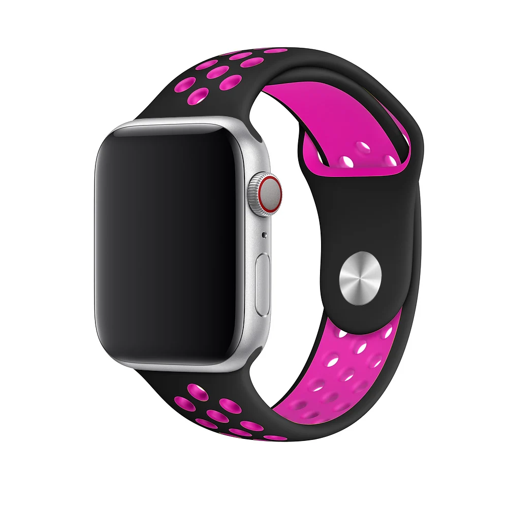 black pink 22 Дышащий силиконовый спортивный ремешок для Apple Watch 5 4 3 2 1 42 мм 38 мм резиновый ремешок для Nike+ Iwatch 5 4 3 40 мм 44 мм - Цвет ремешка: black pink 22
