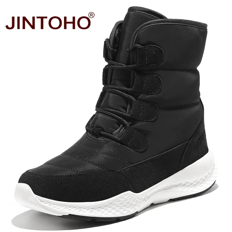 black JINTOHO/Модная женская зимняя обувь; женские ботинки до середины икры; теплые женские зимние ботинки; повседневная женская зимняя обувь; женские ботинки - Цвет: black