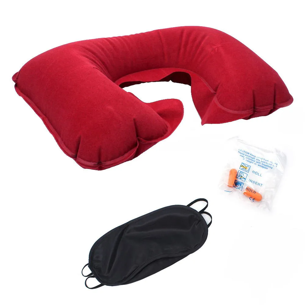 Надувная u-образная подушка для путешествий, из трех частей, звуконепроницаемые беруши, затеняющая маска для глаз, поддержка шеи, подголовник, подушка W