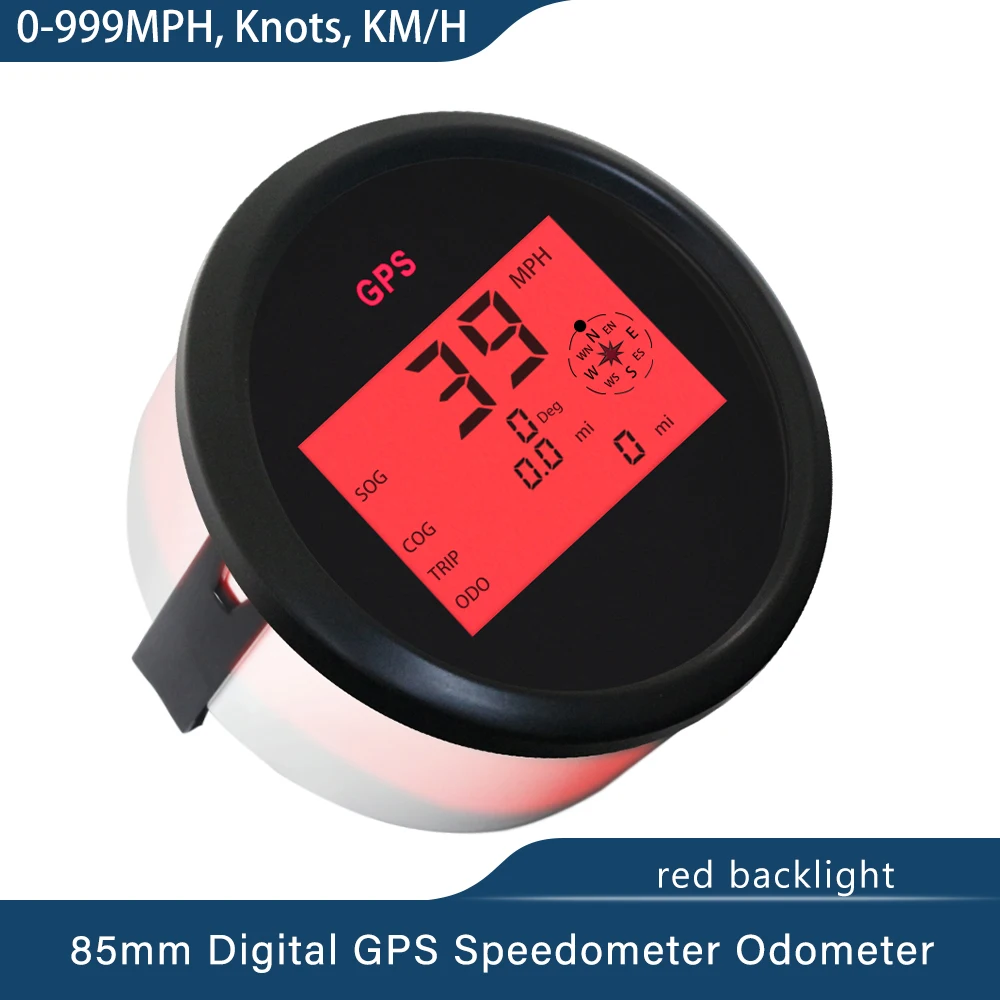 Universal 85mm Digital Speedometer 0-999 knots km/h mph Odometer 12V/24V with Backlight
