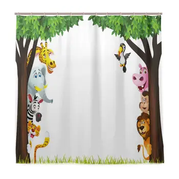 

Unique Shower Curtain Nursery Trees Friendly Jungle Print Eco-Friendly with 12 Hooks in Bathroom W72 xH79