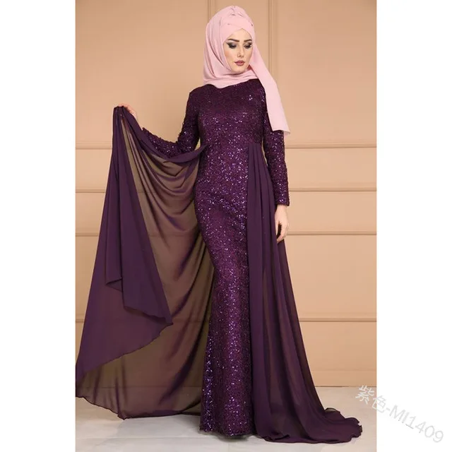 Purple Abaya/платье с блестками; вечерние длинные халаты; Jubah Eid Ramadan; ислам Дубаи Абая для женщин; djellaba femme - Цвет: Purple