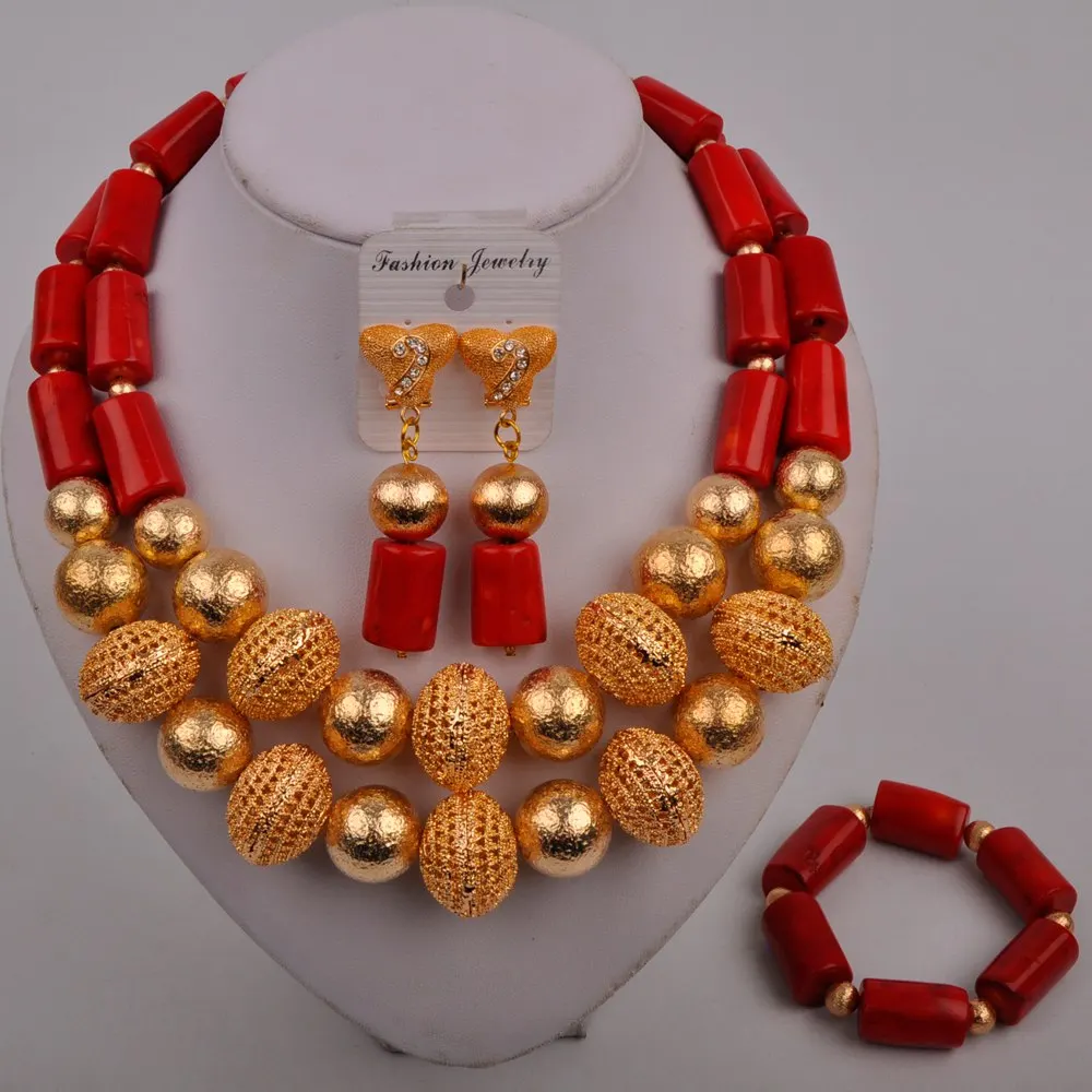 

African Fashion Jewelry Set Coral Necklace Earrings Bracelet Jewelry Sets Nigerian Wedding Bridal Jewelry Sets