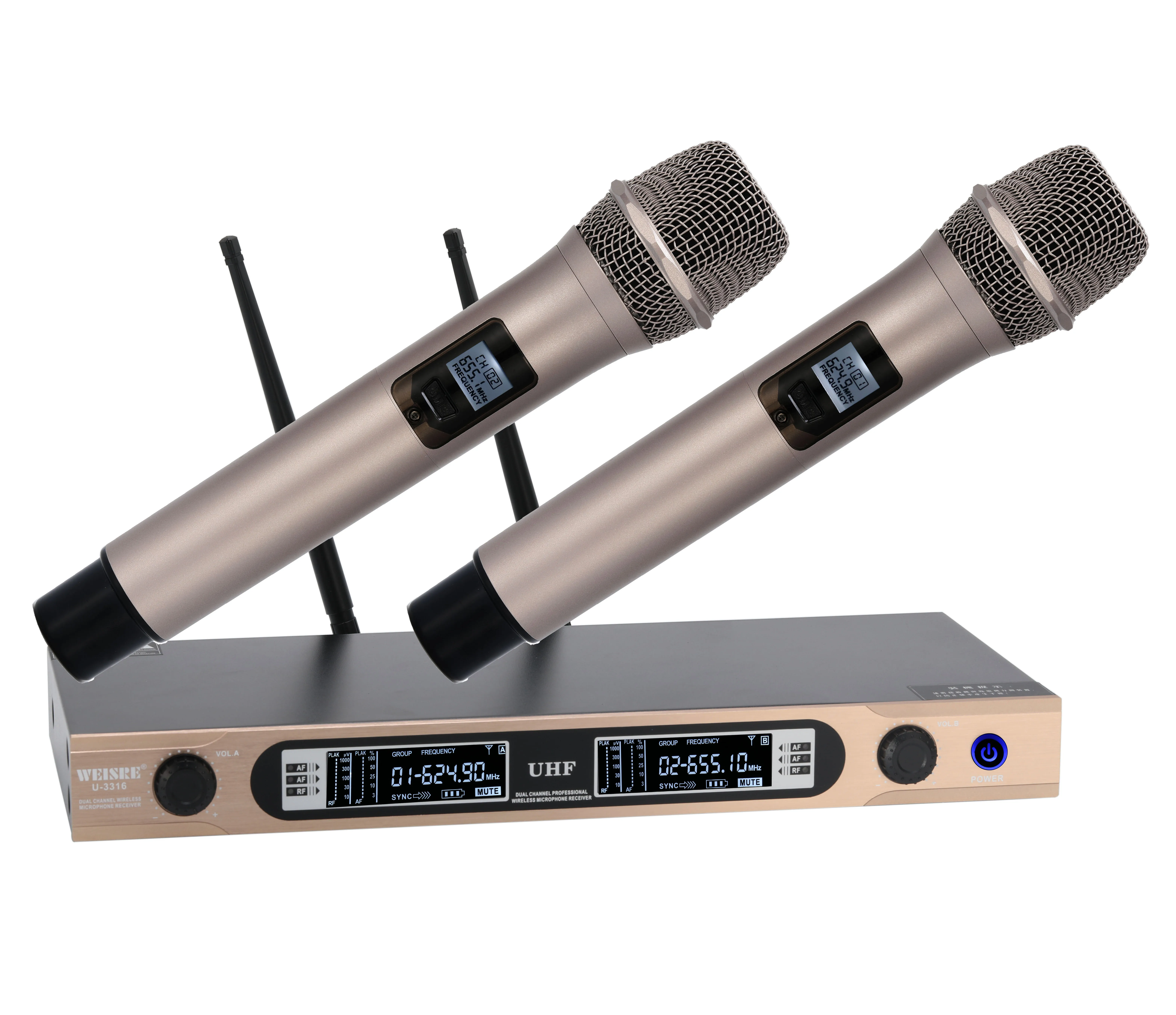 

WEISRE High Quality Wireless Microphone System with Dual Channel Handheld Microphones For Stage Home Entertainment Conference