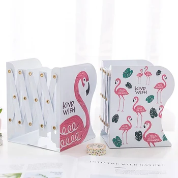 

New Hot Flamingo Foldable Stretch Bookend Books Holder Metal Reading Bookshelf Bracket For Home Desktop Decor