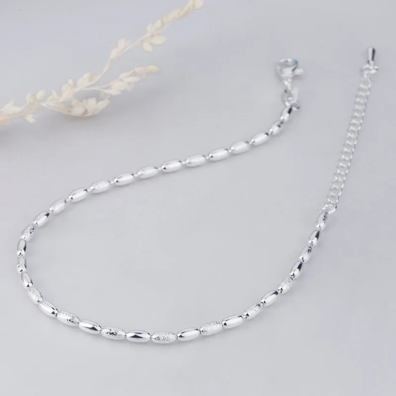 

South Korea Silver-plated Anklet-Style Light Sand Rugby Small Rice Grains Anklet Bead Anklet Stall