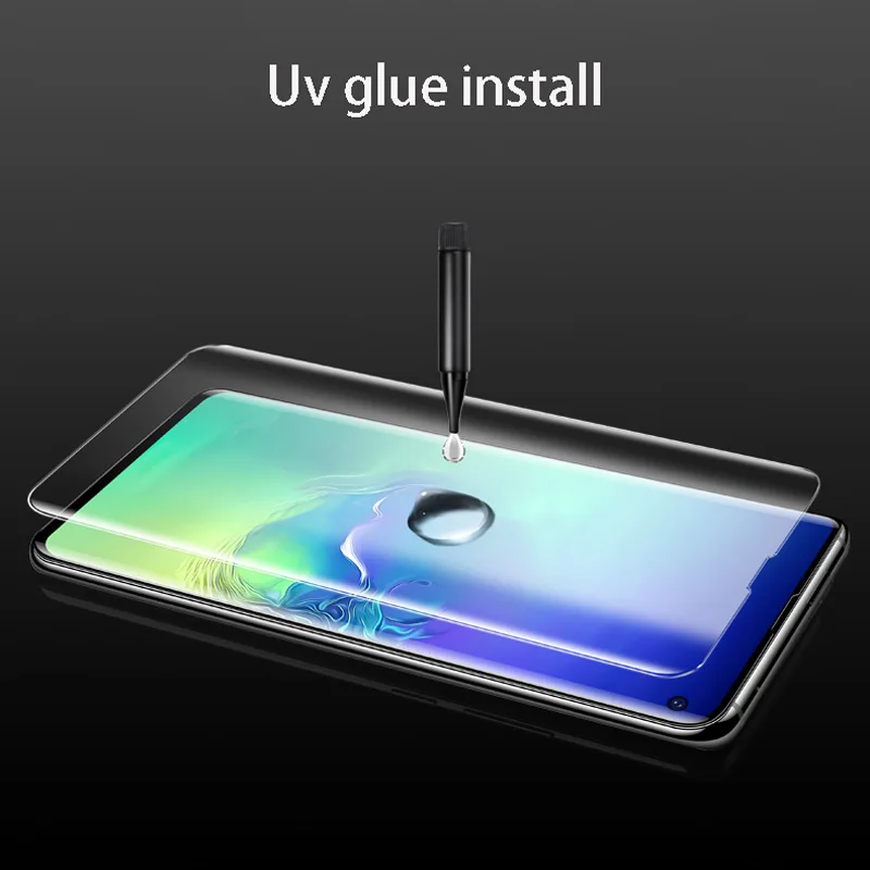 УФ Полный Клей закаленное стекло для samsung S8 S9 S10 Plus S10E Lite Защита экрана для Galaxy Note 10 pro 8 9 S7 Edge УФ жидкость