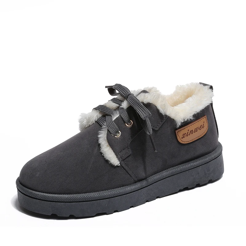 Winter New Female Snow Boots Non-slip Student Plus Velvet Warm Cotton Shoes Flat Lace Women's Boots Size 35-40
