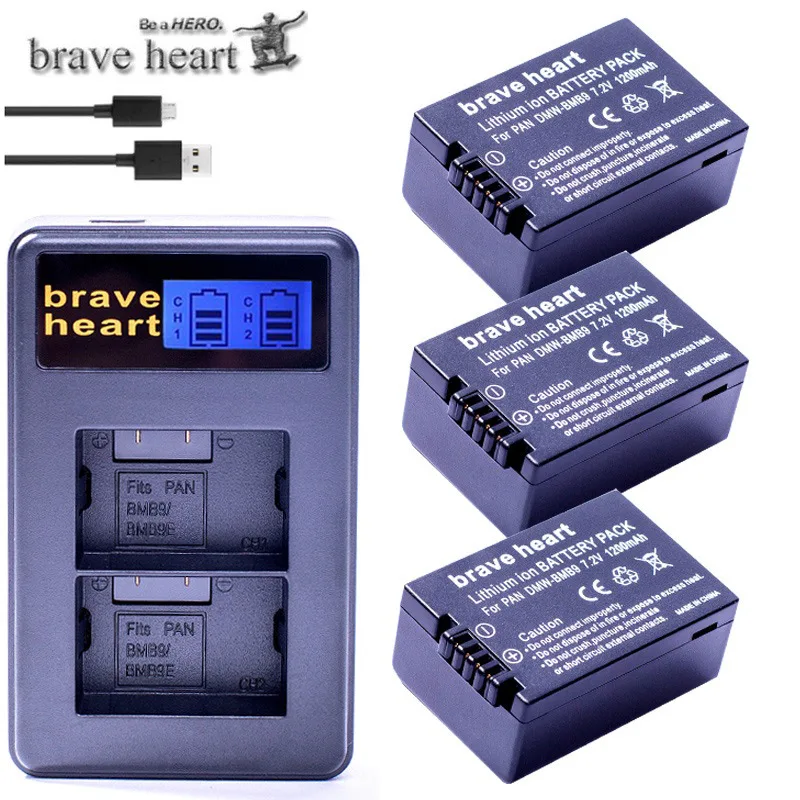 4 шт. DMW-BMB9 DMW-BMB9E DMW BMB9 батарея+ ЖК двойной USB зарядное устройство для Panasonic Lumix DMC FZ40K FZ45K FZ47K FZ48K FZ60 FZ70 FZ100 - Цвет: charger and 3battery