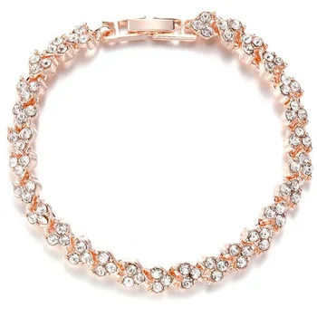 

Luxury Rose Gold Silver Color Chain Link Bracelet For Women Ladies Shining Cubic Zircon Crystal Jewelry
