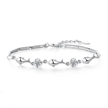 

925 Sterling Silver Color Bracelet For Women Fashion Dolphin Design Chain AAA Cubic Zircon Lady Bracelets Sterling S925 jewelry
