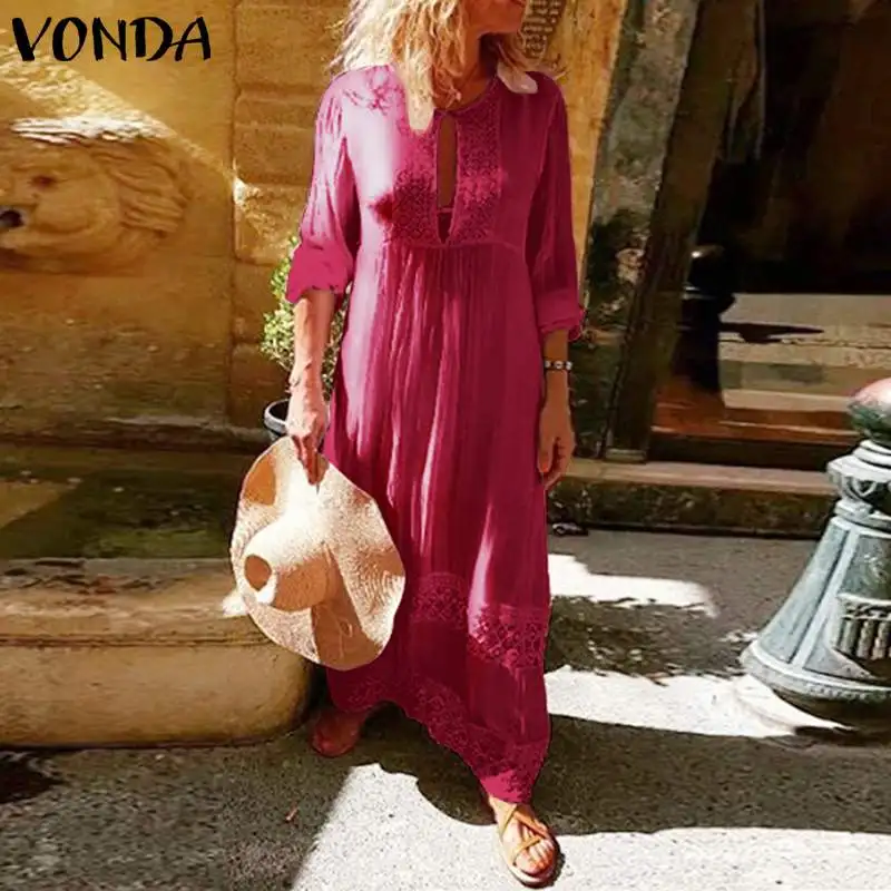 Модное платье, VONDA, сексуальное, открытое, макси, длинное, для вечеринок, богемное, Vestidos, повседневное, с круглым вырезом, Пляжное Платье, сарафан, S-5XL