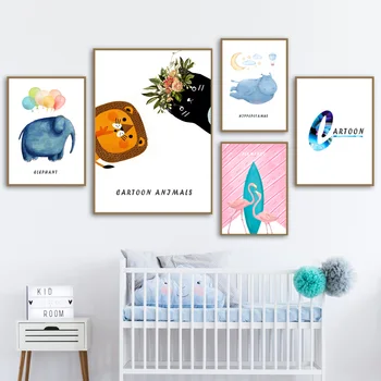 

Lion Elephant Flamingo Mole Cartoon Quote Nordic Posters And Prints Wall Art Canvas Painting Animals Wall Pictures For Kids Room