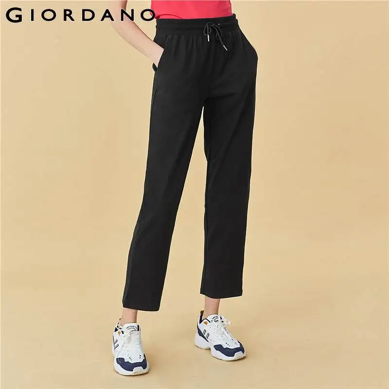 Giordano женские брюки однотонные хлопковые эластичные с завязкой на талии